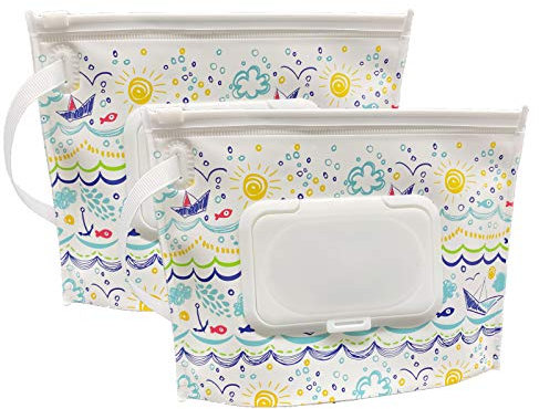 ULVBABI Pochette portable pour lingettes humides de petite taille (17,8 x 13,7 cm), distributeur de lingettes pour bébé, réutilisable et rechargeable, respectueux de l'environnement, pratique pour les