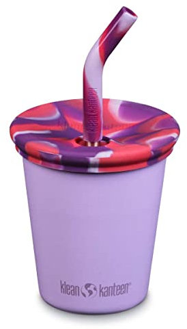 Klean Kanteen Kid Cup Edelstahlbecher mit Strohhalmdeckel, 284 ml, Krokusblütenblatt