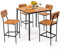 COSTWAY Ensemble Table et 4 Chaises, Table Haute Cuisine 90 x 90 cm, Tabouret avec Dossier, Mange Debout pour 4 Personnes, Design Compact, pour Cuisine, Bistro, Salon, Bar (Noyer)