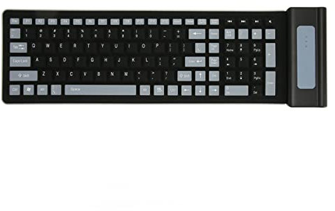 Luqeeg Tastiera Silenziosa in Silicone Morbido USB Senza Fili 2.4G, Impermeabile Antipolvere Pieghevole Due Colori Tastiera Bluetooth per Tablet Portatili (Nero)