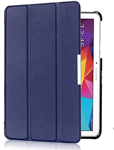 Custodia per Samsung Galaxy Tab 4 10.1 SM-T530 SM-T531 SM-T535 Business Intelligence Tripla Classica Smart Tablet Custodia In Pelle PU Con Auto Sleep/Wake (Blu scuro)