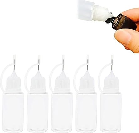 OBYJCA Precision Tip Applicator Bottles, 5 PCS Quilling Glue Needle Bottle 10 ml Bottles Liquid Dropper Filling Shaker for DIY Craft, Oiler Bottle, Small Gluing Projects, White