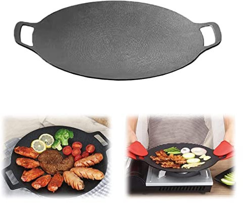 padella Teglia Rotonda Antiaderente Coreana, 8 in 1 Teglia for Barbecue Coreana, Rivestimento Antiaderente in Granito, Teglia Rotonda, for Stufe Domestiche ed Esterne Grigliare, Friggere, Soffriggere