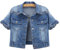 Jeansjacke Damen Kurzarm Jeansjacke Damen Elastisch Bequem Denim Mantel Femme