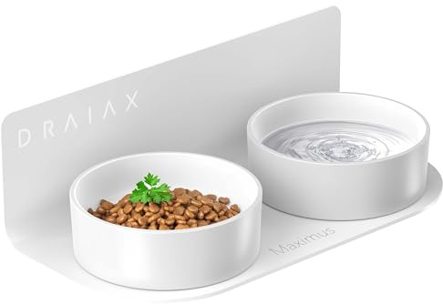 DRAIAX ElegantFeed S Gamelle pour Chat en céramique surélevée Facilement Amovible – Gamelle pour Chat et Petit Chien – Station d'alimentation Murale Blanche