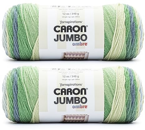 Caron Jumbo Garn, Acryl, Nr. 4 Kammgarn (Medium), 544 m, 340 g, Stricken und Häkeln, Grün, Blau (Ombre Lake Mist), 2 Stück