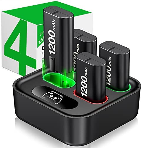 HEYLICOOL Pacco batteria ricaricabile per Xbox Series X|S/Xbox One, 4 x 1200 mAh, batterie ricaricabili con dock di ricarica per Xbox One/One S/One X/One Elite