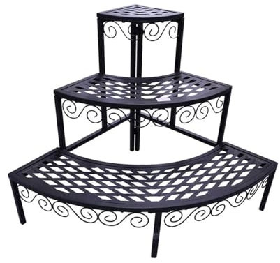 Eck Pflanzentreppe ca. 60 x 60 x 60 cm Blumen Treppe Blumenbank Garten Regal Blumenständer schwarz Eck-Pflanzentreppe Blumentreppe Blumenregal Pflanzenbank Eck-Blumentreppe mit 3 Ablagen