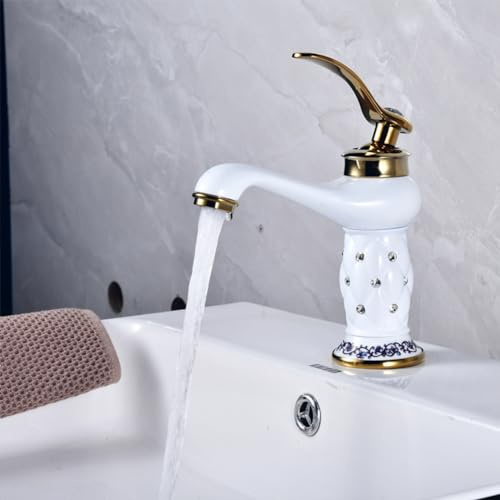 Wasserhahn Bad - Weiß Retro Antik Stil Messing Einhebelmischer Mischbatterie, Waschtischarmaturen