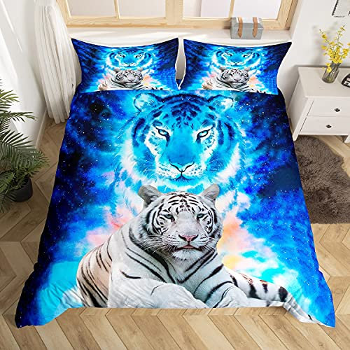 Tigre imprimé Housse de Couette thème de la faune Parure de Lit bleu Galaxy literie set Enfants Adultes Animaux Sauvages Safari chat imprimé Housse de Couette 220x240cm doux décoration de chambre