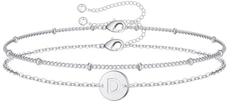 TINGN Buchstaben Armband Damen Silber, 14 Karat Vergoldet Doppelschichtiges Armband mit Buchstaben D Armband Damen Silber Schmuck Armband Mädchen Geburtstagsgeschenk für Frauen Teenager Mädchen