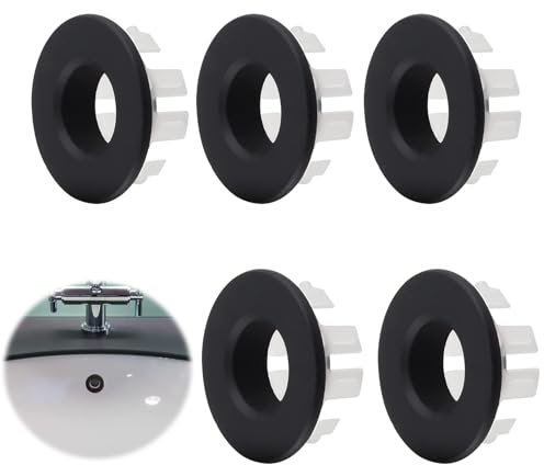 5 Stück Waschbecken üBerlauf Abdeckung Runde üBerlauf Abdeckung Waschbecken überlauf ring, zum Ersetzen des Spüllochs in der Küchenspüle Badewanne, Geeignet für Blende 22–24 mm(Schwarz)