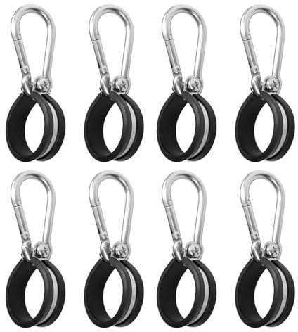 8 abrazaderas de cable de goma con mosquetón – 40 mm abrazaderas de tubo de acero inoxidable con inserto de goma, P Clips abrazaderas de manguera, alambre de metal