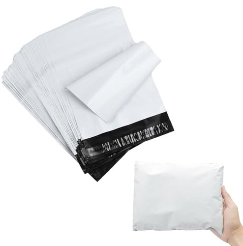 Cozlly 100pcs Bolsas para Envíos, 20cmX30cm Sobres de Correo Postales Plástico Bolsas de Envio Paquetes Vinted, Autoadhesivas e Impermeables Bolsa Paquete Vinted para Envío y Embalaje, Blanco