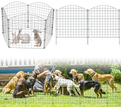 Fiqops Clôture d'Étang en Métal - 5 Éléments et 6 Barres de Fixation - Flexible et Extensible pour Chiots et Chiens (Arche Supérieure, Vert)