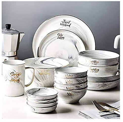OrLtL Service de Table élégant pour Restaurant et Maison de Luxe, Service de Table marbré de 20 à 36 pièces, Service pour 6 à 10 Personnes, Service de Table avec Assiettes, Bols, Baguettes