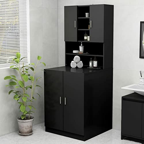 Rantry Mobile per Lavatrice Nero 70,5x25,5x90 cm, Armadio per Lavatrice, Mobile da Bagno Salvaspazio, Scaffale da Bagno