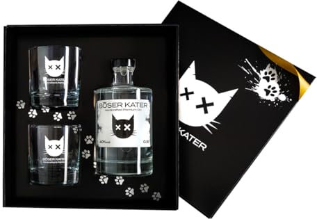 BÖSER KATER | Premium Gin Geschenkset mit 2 Gläsern | das perfekte Gin Geschenk in hochwertiger Box | 0,5l - 40% Vol.