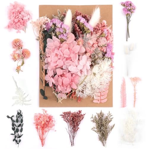 Trockenblumen,Natürliche Gemischte Getrocknete Blumen,Trockenblumen Zum Basteln,Trockenblumen Klein für DIY Epoxidharz Scrapbook Zubehör Handwerk Karten Machen (Rosa)