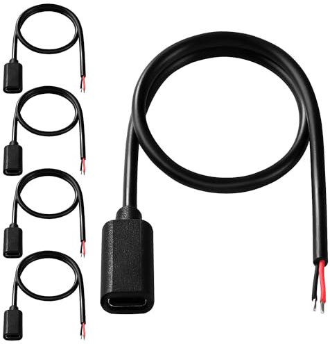 KUOQIY 5 Piezas 30cm 22 AWG Cables de Coletas de Alimentación de USB Tipo C Hembra, 5 V 3 A USB-C a 2 Pines de Cable Desnudo Conector de Extremo Abierto, para Cable de Reparación de Bricolaje
