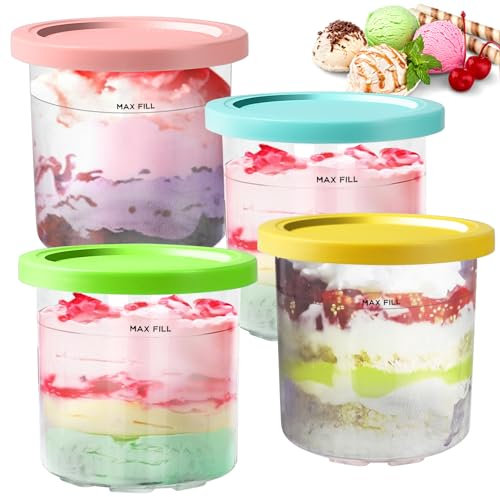BYKITCHEN Creami Behälter für Ninja CREAMi Eismaschine NC300EU, 4 Stück Eisbehälter für Speiseeis, Eismaschine Zubehör Kompatibel mit Ninja Creami Eis NC299EU NC300EU NC301EU Eismaschine
