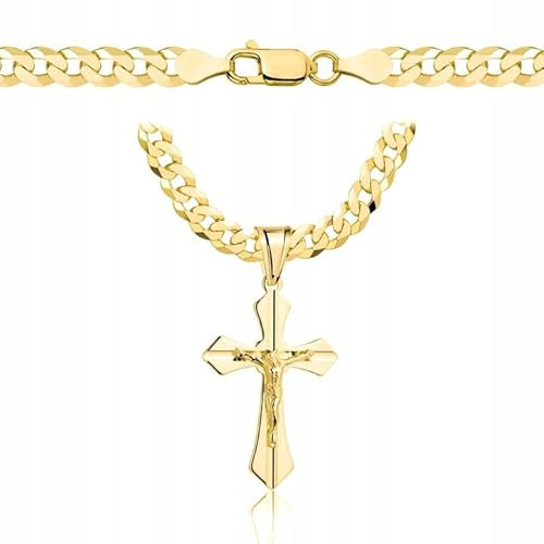 Amor Luxury PRAGNA goldkette herren mit kreuz 585, Kette Herren 925/585 - kreuz kette herren gold 585 massiv - 5 mm, Kreuz Kette 45 cm - Goldkette Kreuzkette - Halskette Herren Panzerung