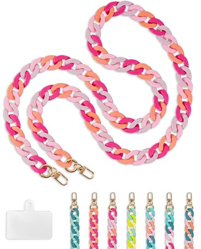 Franzy Munich Handykette Universal Handykette Perlen Handyband zum Umhängen - für alle Smartphones - 120cm lang mit goldenen Karabinern & verstärktem Patch – einzigartige, stylishe Farben