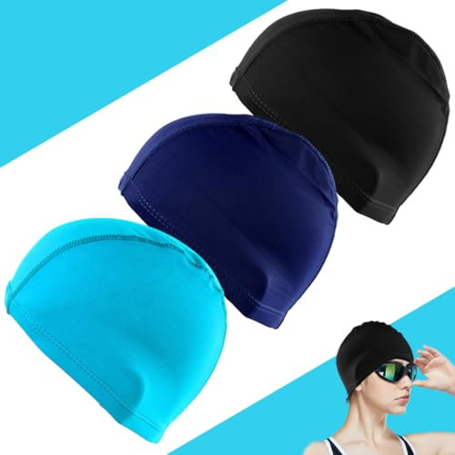 Bonnets de Bain Élastique,Bonnet de Natation en Tissu Polyester,Bonnet de Bain Piscine Natation pour Adulte,Bonnet de Natation pour Adulte Hommes Femmes(3 Pièces)
