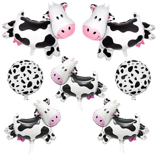 Kuh Luftballons, 7 Stück Kuh Ballons, Groß Kuh Folienballon, Lustige Bauernhof Tier Luftballons, Helium Ballon Kuh Latex, Kuh Druck Luftballons für Scheune Tier Thema Party Dekorationen