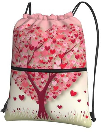 yomeeaaaa Rucksack mit Kordelzug, Turnbeutel, Kordelzugbeutel, Herz-Baum, Kordelzugbeutel für Reisen, Schwarz , One size