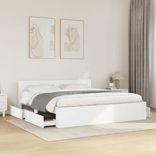 Willood Bettgestell mit Kopfteil Doppelbett lattenrost Bettrahmen Holzwerkstoff Weiß 180x200 cm