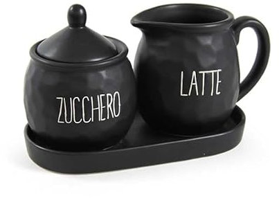 Ma Maison Set Lattiera e Zucchiera con Vassoio in Ceramica: 19x11x2 cm, Perfetto per Servire con Eleganza e Stile