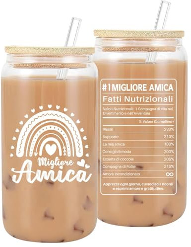 VivaJoy Regalo Amica - Regali Migliore Amica, Regalo Amica Compleanno, Bicchiere Per La Migliore Amica, Regalo Di Natale Per La Migliore Amica, Bicchieri Con Coperchio E Cannuccia