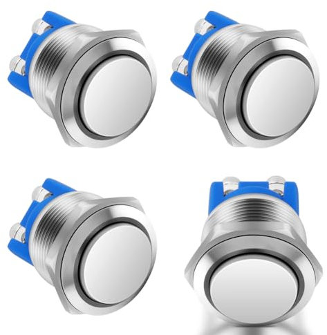 HOTUT 4 Stück Druckschalter,19mm Momentaner Druckschalter, Metall wasserdichte Taste,Hervorstehend Druckschalter,Tastschalter für Autos, hupen, Türklingeln (Hervorstehend)