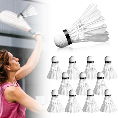 Nizirioo 12 Stück Badminton Bälle: Weiß Federbälle aus Gänsefeder Kork-Kopf, Sporttraining Hochgeschwindigkeitstraining Garten Gänsefeder Badminton Federball Ball für Outdoor Indoor Sport