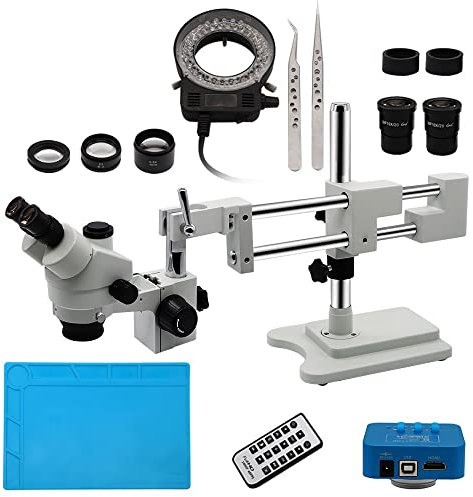 Zubehör für Mikroskope 3,5 x 90 x trinokulares Zoommikroskop-Set mit Doppelarm für Telefon PC Motherboard Reparatur Löten Haltbarkeit und zuverlässige Leistung (14 MP