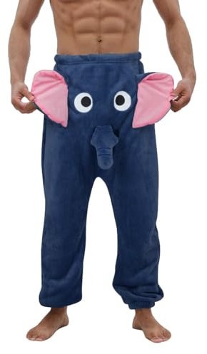 Generisch Pyjamahose für Herren und Damen Lustige Hose Unisex Schlafanzughose Stretch Sleephose Freizeithose, Kreative Geschenk,Elefanten Hose mit Rüssel Elephant Pants, Flanell-Elefant-Pyjama
