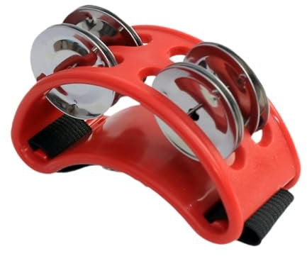 LeeQinersw Pandereta de pie 4 campanas Pandereta Zapato Panderetas Shaker Tambor de pie para ukelele, Rojo