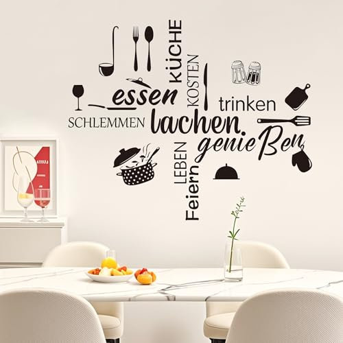 EUIOOVM Wandtattoo Küche Wandtattoo Sprüche Schwarze Wandaufkleber Küche Wandsticker Wanddeko für Esszimmer Wohnzimmer Schlafzimmer