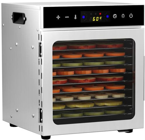 10Tray Stainless Steel Food Dehydrator,LED Touch Control Design,Adjustable Digital Temperature 30-90°C and 24 Hour Timer,Fruit Dryer Machine for Fruit, Veg, Meat & More
