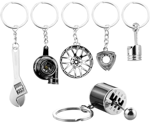 FAREASTSHOP 6 Stück Silber Schlüsselanhänger Auto, Metall Schlüsselanhänger Turbolader Turbo Anhänger Schraubenschlüssel Keychain für Autodeko Männer Frauen Geburtstags Geschenk