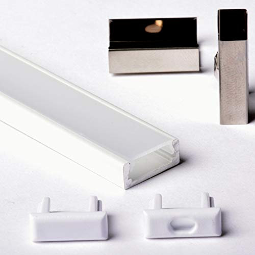 AFTERTECH 1metro 1506B 15x6mm Profilo Alluminio Bianco Piatto con Copertura 1m Per Strisce Strip LED Barra Rigida 1MT + Cover Opaca (1x 1m 1506B fog)
