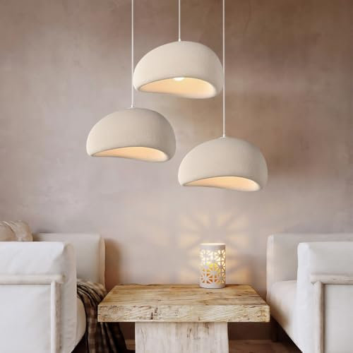 YUPIN Moderne Creme Hängelampe Wabi-sabi Restaurant Hängeleuchte Aus Polystyrol E27 Esstisch Kronleuchter Mit 3-flammig Japanischer Stil Kreativ Pendelleuchte Für Wohnzimmer Schlafzimmer Bar(Blaiken B