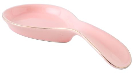 Maxramic Ceramic Spoon Rest for Stove Top, Golden Rim Spoon Holder Utensil Rest, Cute Spoon Rests for Coffee Bar (Pink)