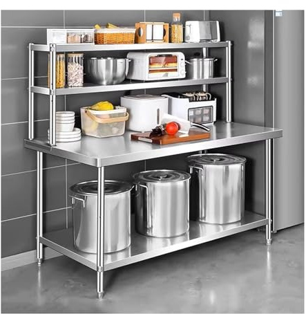 ZCXMNL Schwerlastregal Doppeltes Überregal Aus Edelstahl, Höhenverstellbarer Überregal-Vorbereitungstisch, Gewichtskapazität 550 Lb, Lagerregal for Restaurant-, Werkstatt- Und Küchen(80x30x80cm)