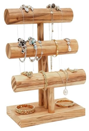 BAIFULAI Support à 3 étages en forme de T en bois pour bracelets : Porte-bijoux en bois, support vintage pour bracelets, support pour montres amovible pour bracelets, pinces à cheveux, montres, pour