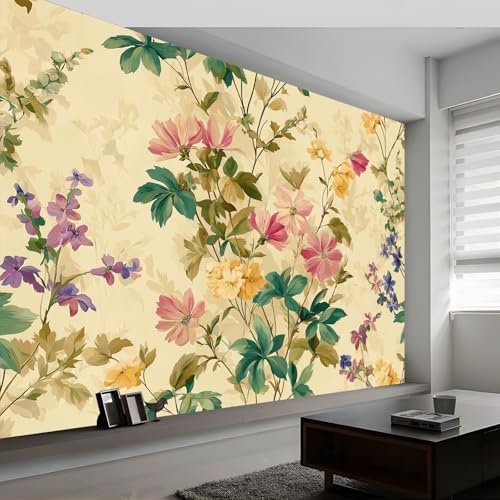 Fototapete Pflanzen Blumen Ranken Tapete B350 x H256 cm, Vintage Stil Foto Tapete Schlafzimmer Wohnzimmer Vliestapete - XXL Motivtapeten Bildtapete 3d Effekt Wand Dekoration