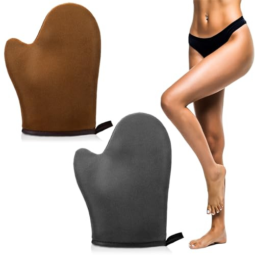 FNANJWQ 2 Stück Tanning Mitt, Selbstbräuner Mitt Applikator | Ultraweicher, Wiederverwendbarer, Selbstbräunungshandschuh mit Daumen, zum Auftragen von Bräunungslotion, Mousse, Sonnencreme