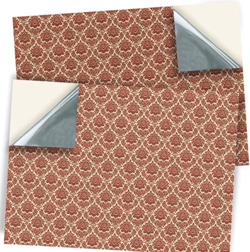 Stick & Go Repositionable Self Adhesive Dolls House Wallpaper 1:12 Scale (2 Sheets) - Victorian Velvet Red Wallpaper - No. 122