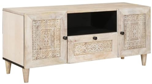 Tomostar Meuble TV, Banc TV Support Télé Armoire de Télévision avec tiroir Blanc 105x33x46 cm Bois d'ingénierie